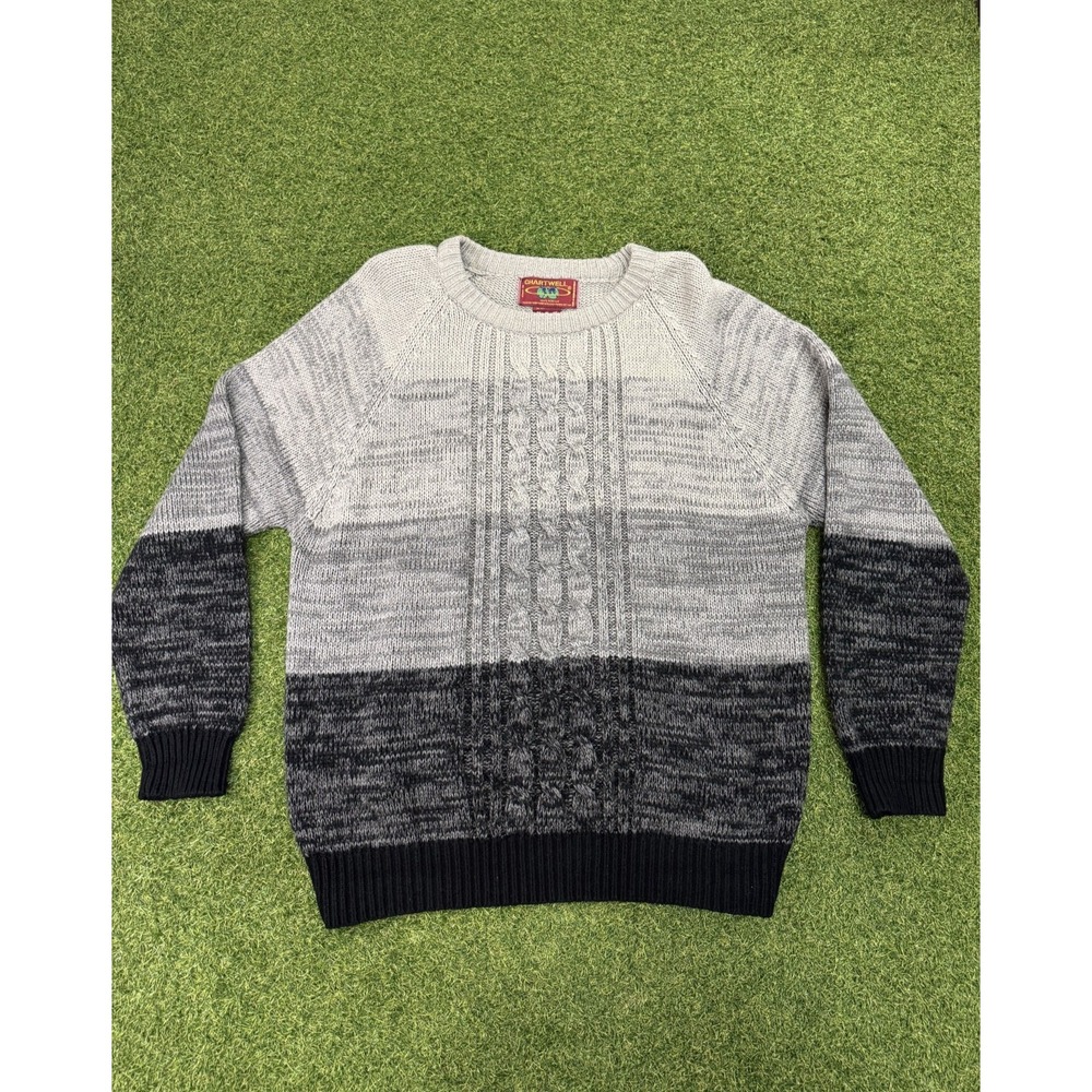 Chartwell‎ Men's Sweater 2X Gray Black Acrylic Knitted Marled Striped Pullover